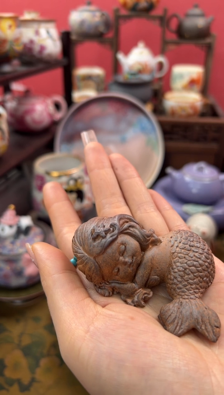 【闪购商品】素慕堂粗陶美人鱼茶宠摆件