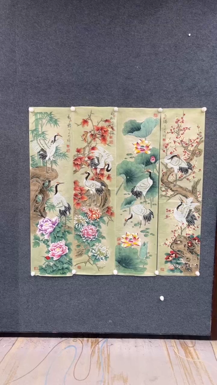 【闪购商品】国画2.6展馆-颜新辉四条屏-花鸟13