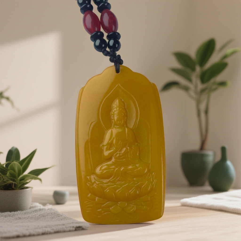 主播推荐漂亮气质黄系观音牌吊坠z114