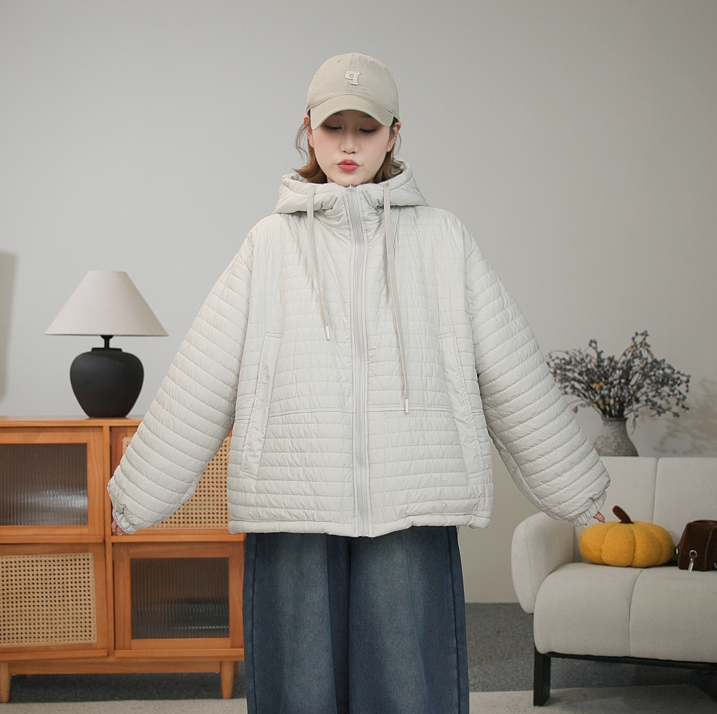 冬季日系排骨款加绒加棉连帽棉服
