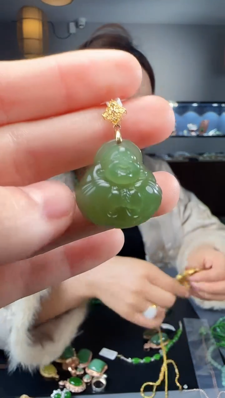 【闪购商品】和田玉吊坠(不含链)18K金镶嵌1