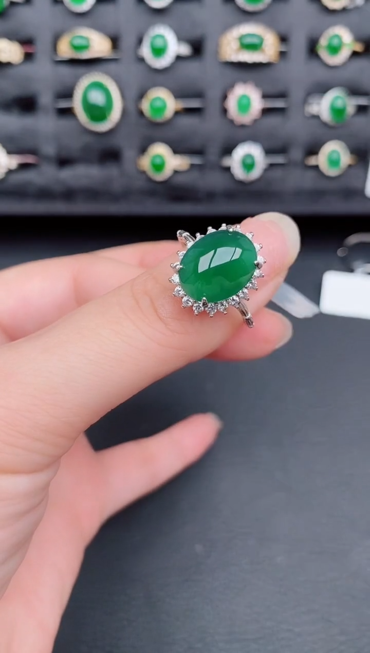 银S925镶嵌戒指翡翠天然a货翡翠42