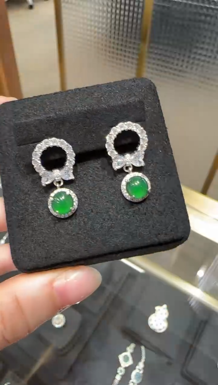 【闪购商品】翡翠耳饰银S925镶嵌银镶