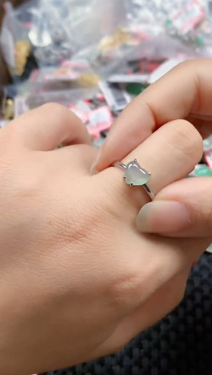 银S925镶嵌戒指翡翠天然A货缅甸翡翠