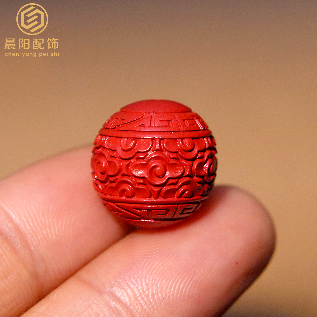 含辰砂工艺品朱砂祥云纹圆珠散珠隔珠菩提手串长串手链文玩配饰