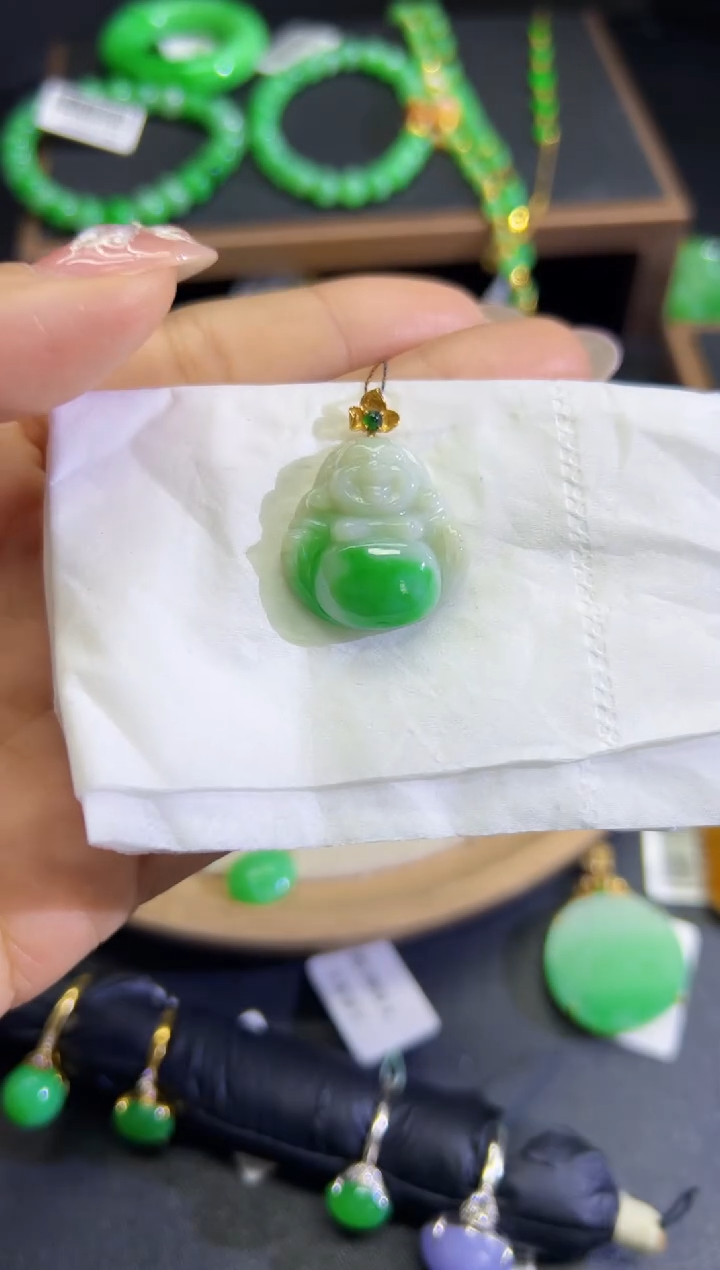 【闪购商品】翡翠颈饰18K金镶嵌Q缅料A货翡翠/支持复检/一件