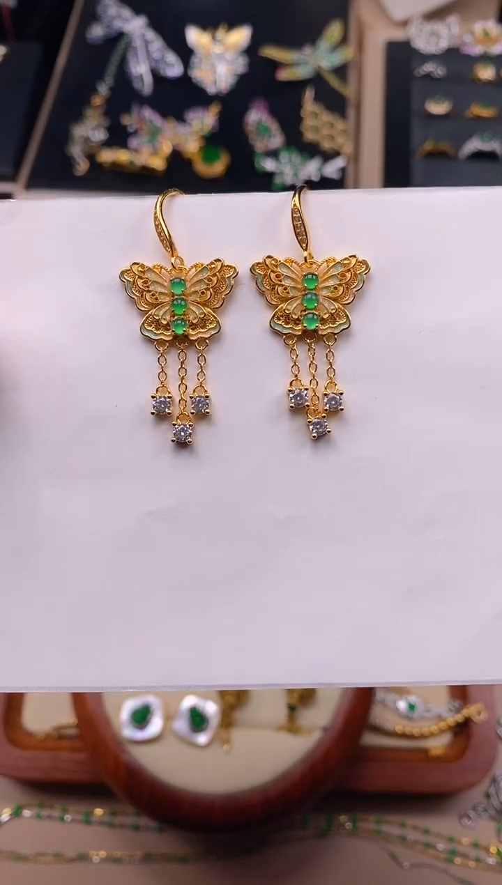 【闪购商品】翡翠耳饰银S925镶嵌耳坠
