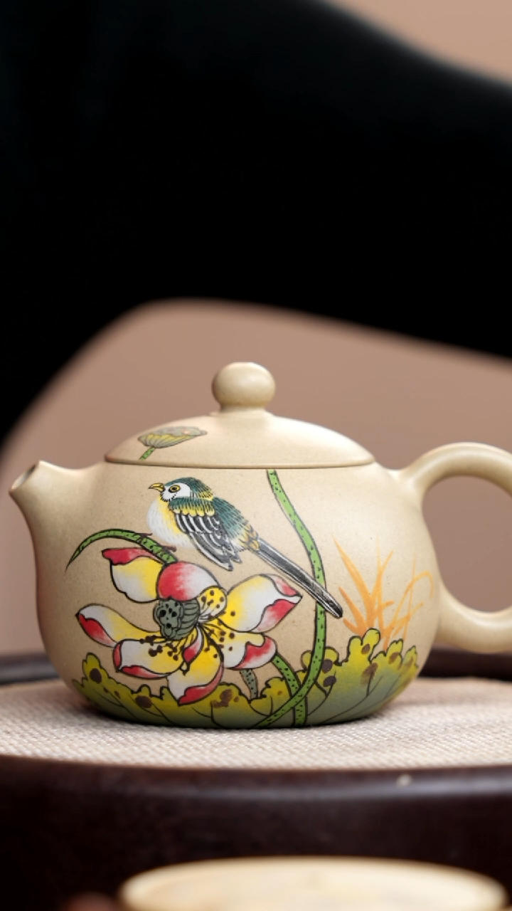 【闪购商品】紫砂茶壶本山绿美人肩泥绘鸟