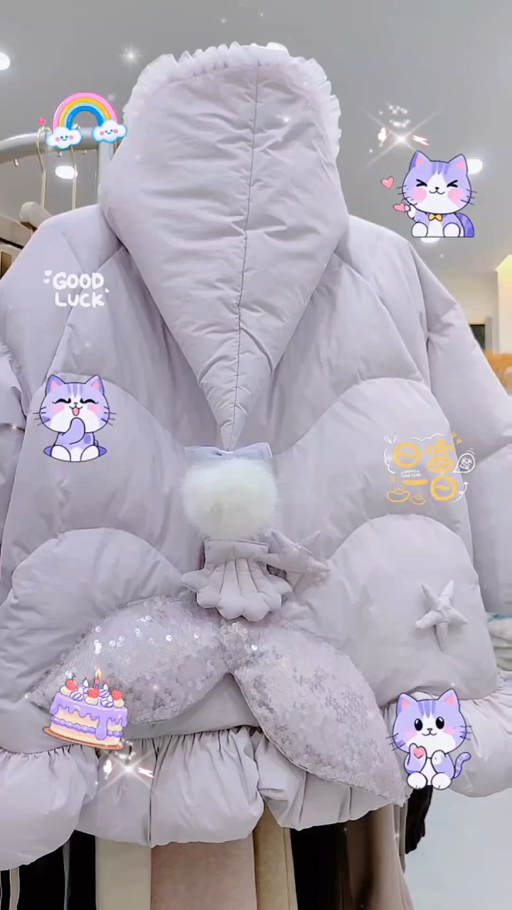 美人鱼款羽绒服女小童冬季长款加厚保暖连帽冬装新国标羽绒服