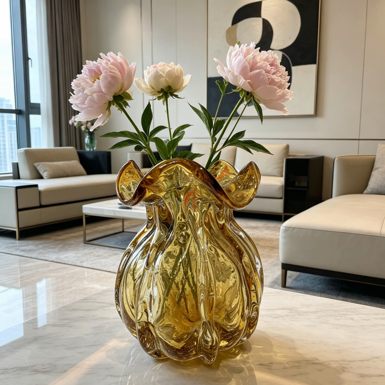 金色琉璃钱袋子造型高档花瓶客厅高级感用于居家装饰插花花瓶