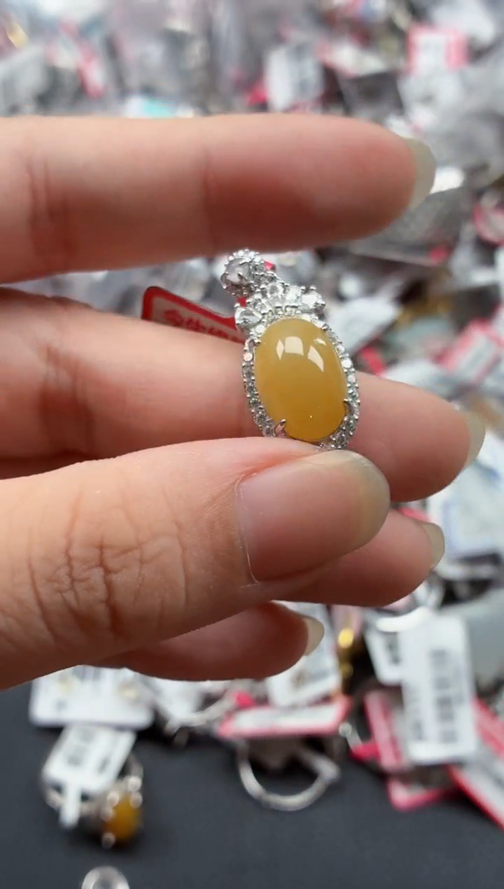 银S925镶嵌戒指翡翠天然A货缅甸翡翠