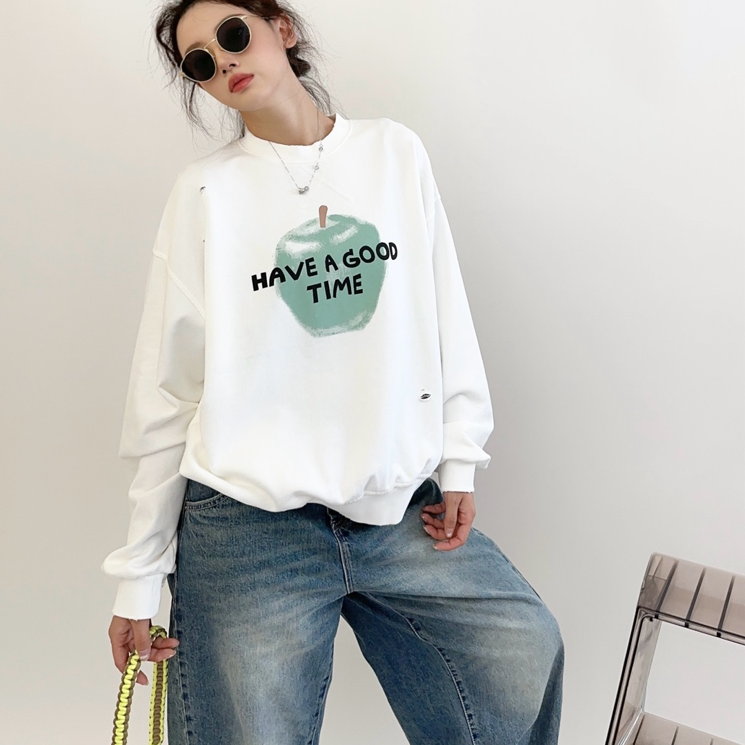 【春款上新】女士圆领苹果HAVE毛圈卫衣5086