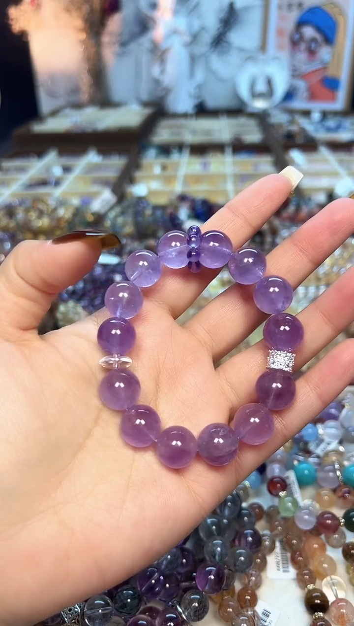 【闪购商品】水晶手链未镶嵌【新品】天然薰衣草紫水晶手串12mm