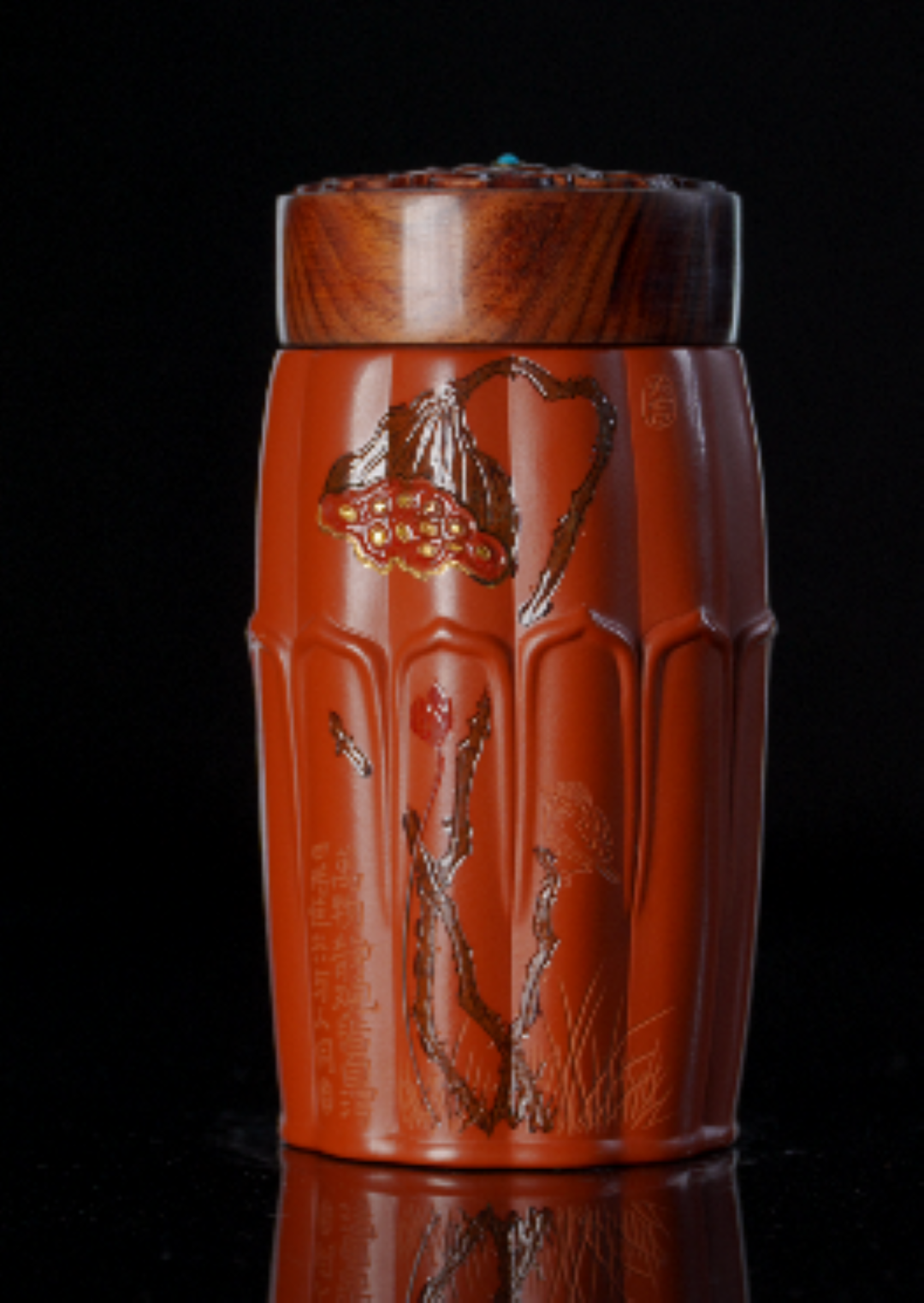 双层莲蓬宜兴原矿朱泥刻绘双层紫砂莲圣杯车载随行杯