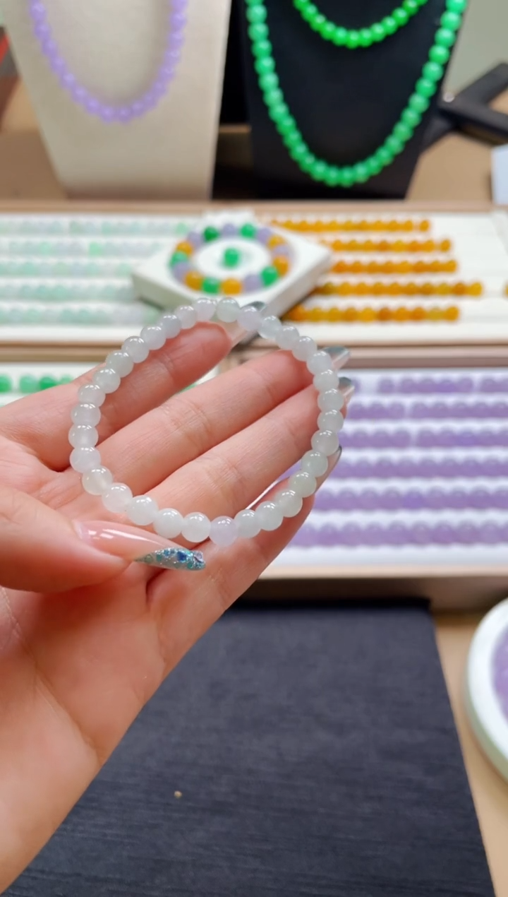 翡翠散珠6mm 天然缅甸A货翡翠 白冰手串 多样性发货其一