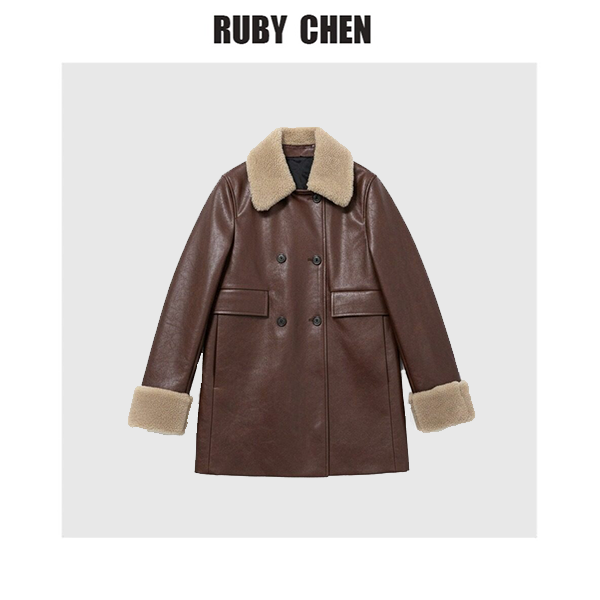 长袖冬季2025年冬季极简风皮衣潮流大衣加绒时尚毛领