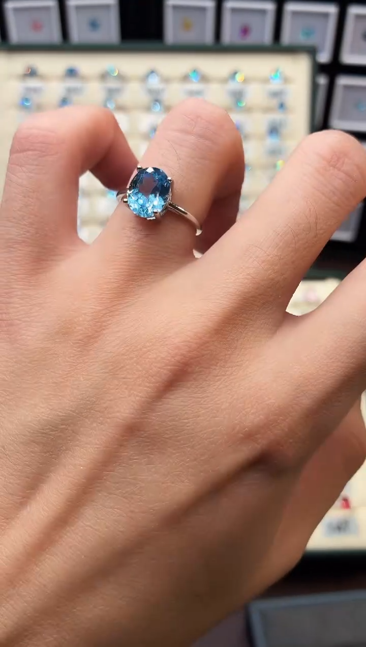 银S925镶嵌戒圈海蓝宝石111