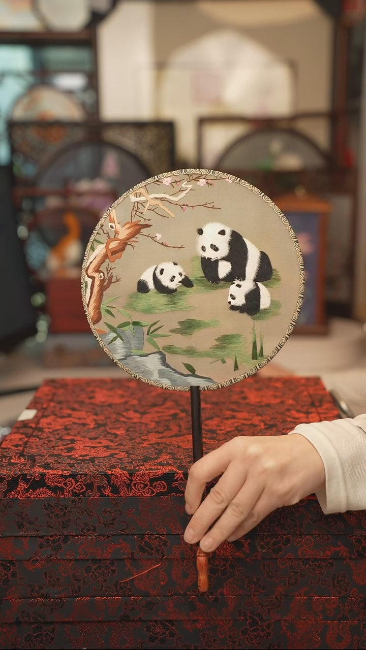 扇子团扇 绣花双面非遗