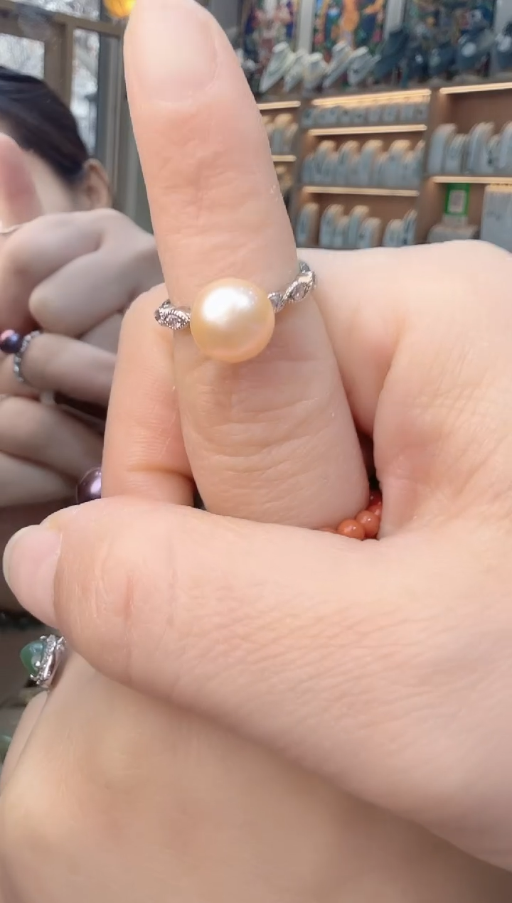 银S925镶嵌戒指淡水珍珠戒指