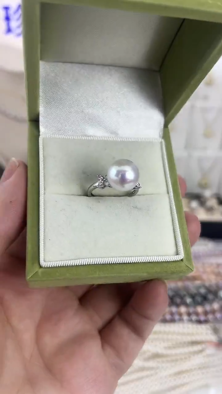 银S925镶嵌戒指淡水珍珠13天然珍珠天女光四叶草戒指10-11