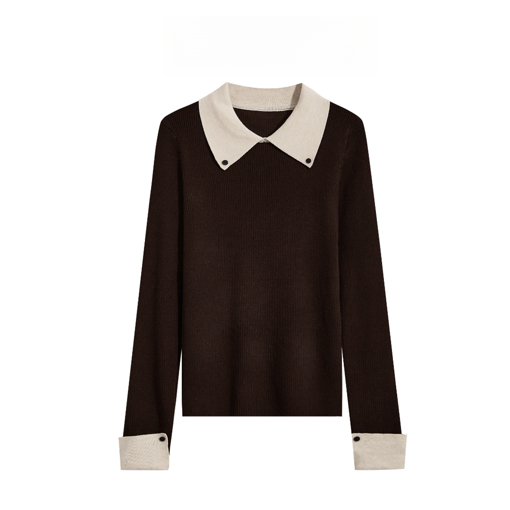 Polo领拼接撞色长袖针织衫女内搭打底衫修身毛衣针织衫上衣G9-51