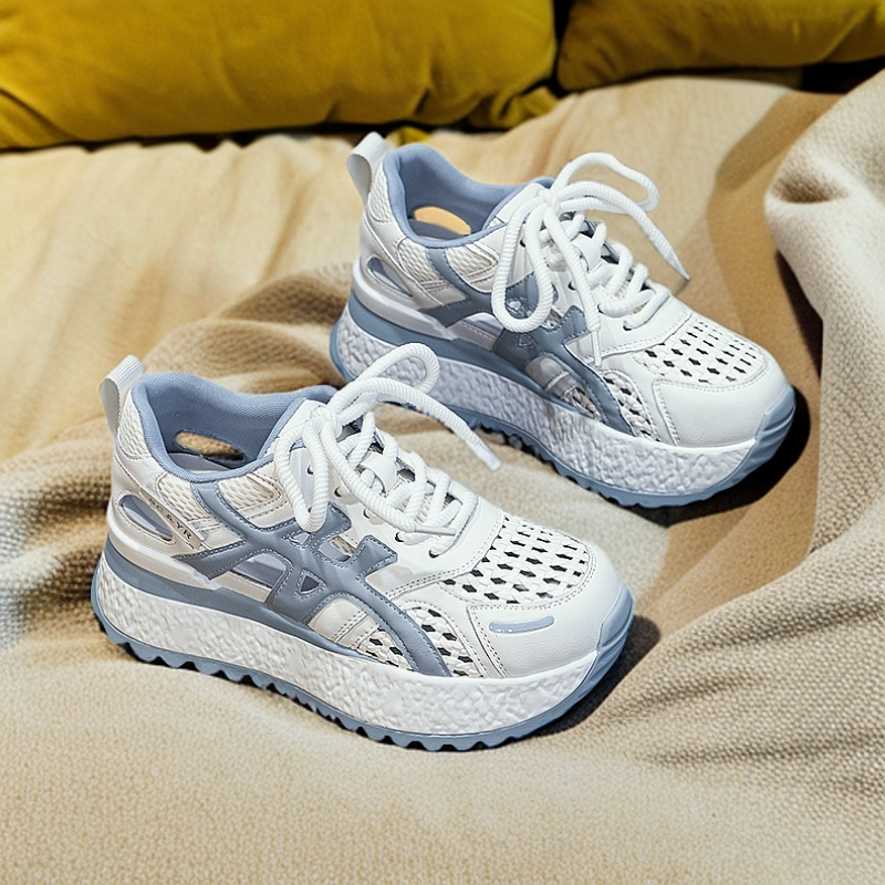 厚底增高小个子阿甘鞋女2025夏新款休闲时尚百搭轻便编织透网女鞋