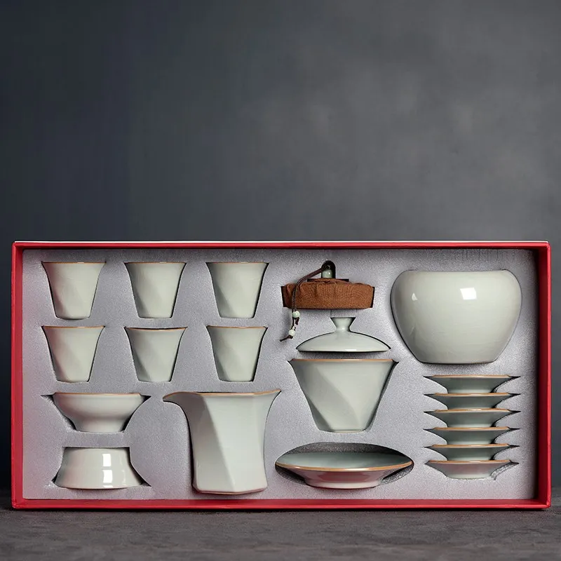 汝窑茶具套装斗笠盖碗功夫茶杯中式功夫茶具客厅简约轻奢现代小套