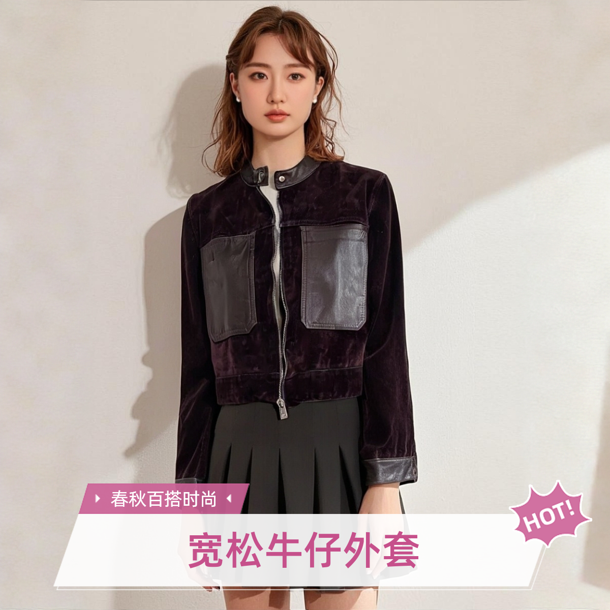 春季拉链宽松型秋季长袖短牛仔外套百搭女装秋冬女款网红时尚休闲