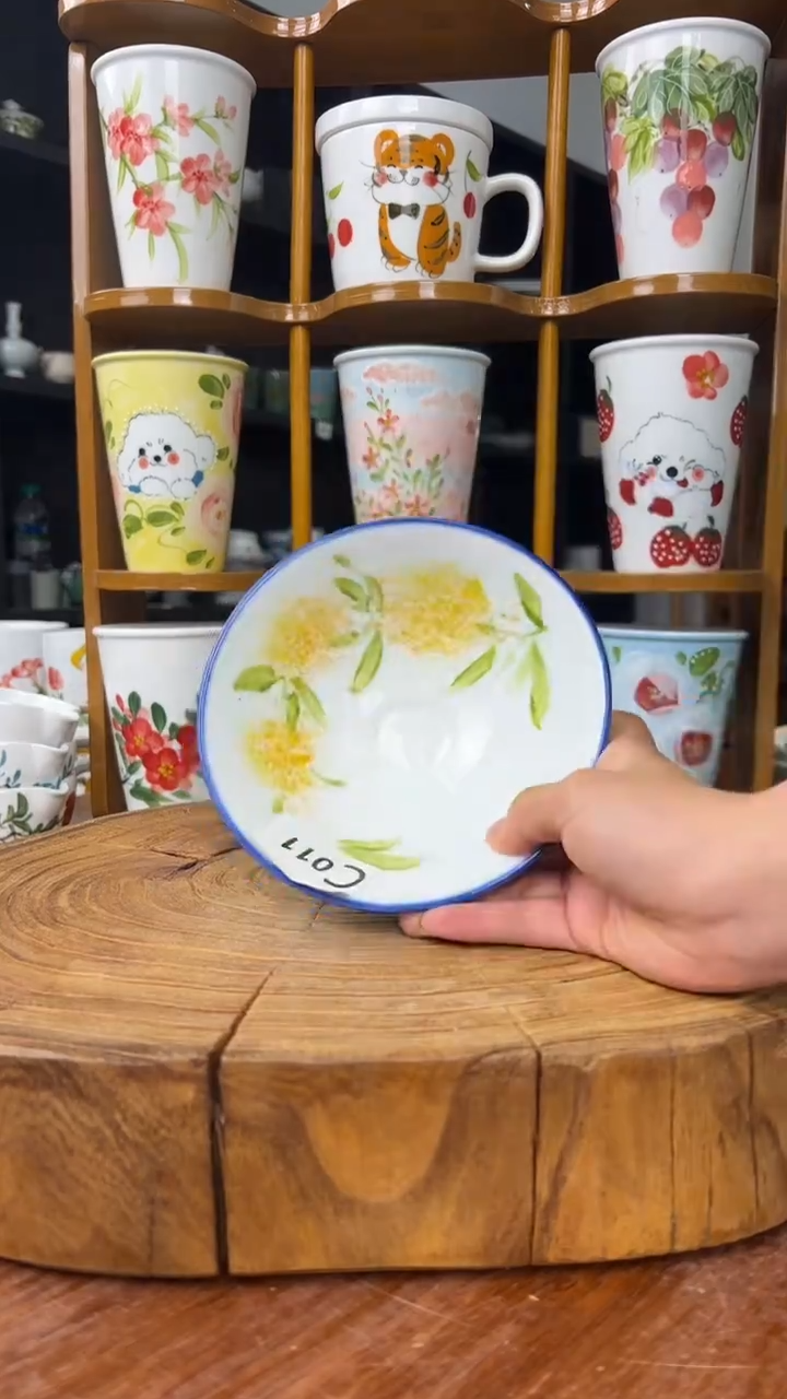 瓷片景德镇手绘釉中彩（食品级）小斗笠碗