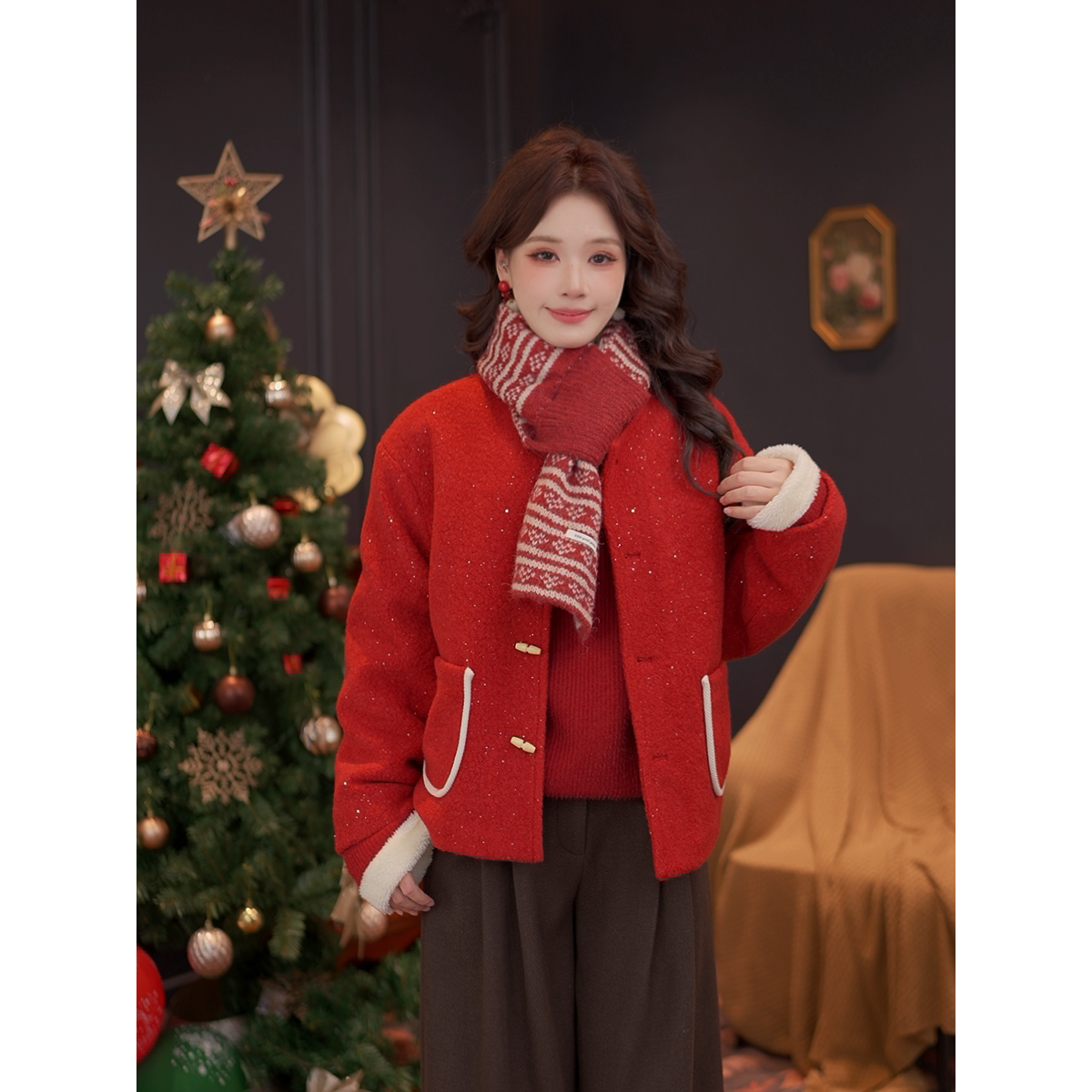 DaYuanSAD婉儿 保暖围脖小香风开衫女秋季百搭短外套#K10343