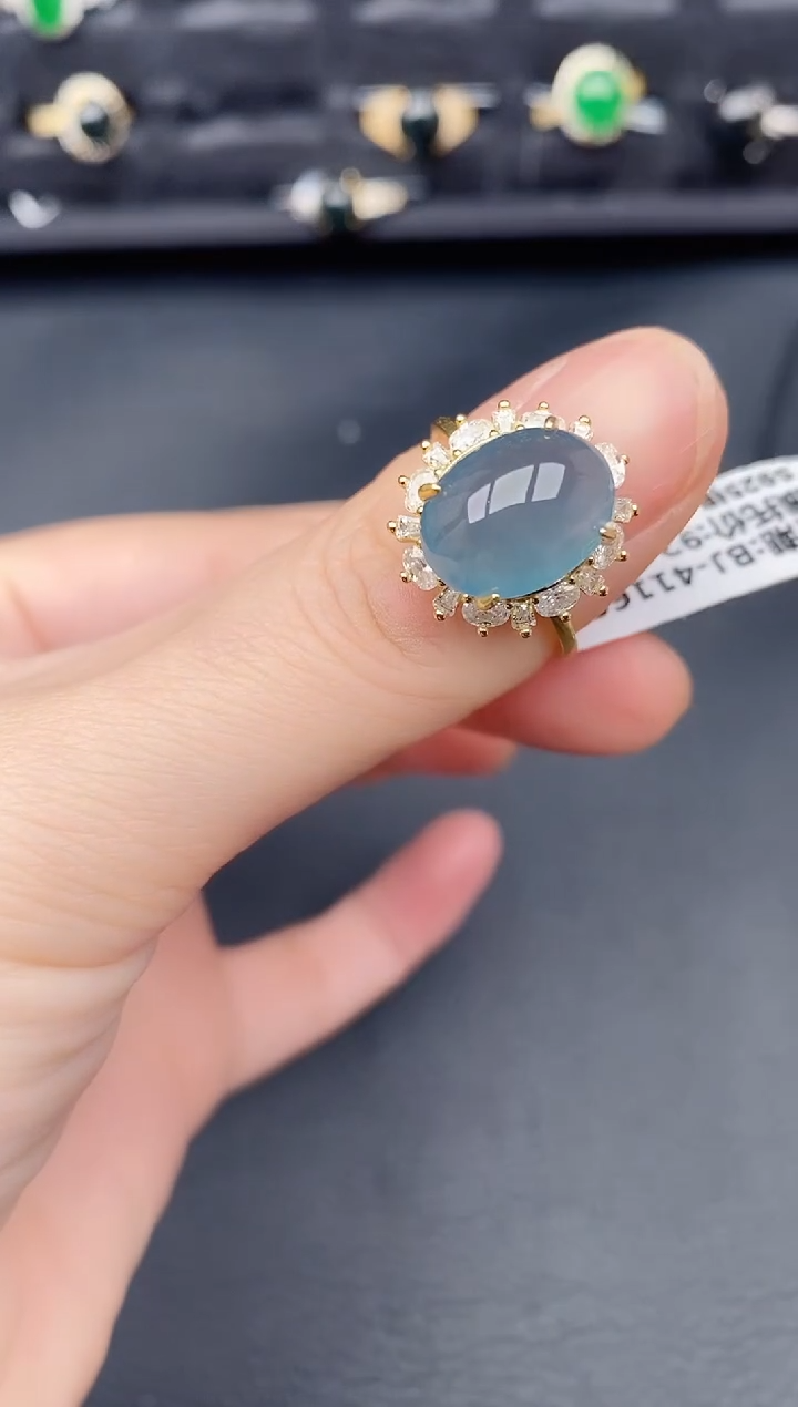 银S925镶嵌戒指翡翠天然a货翡翠222