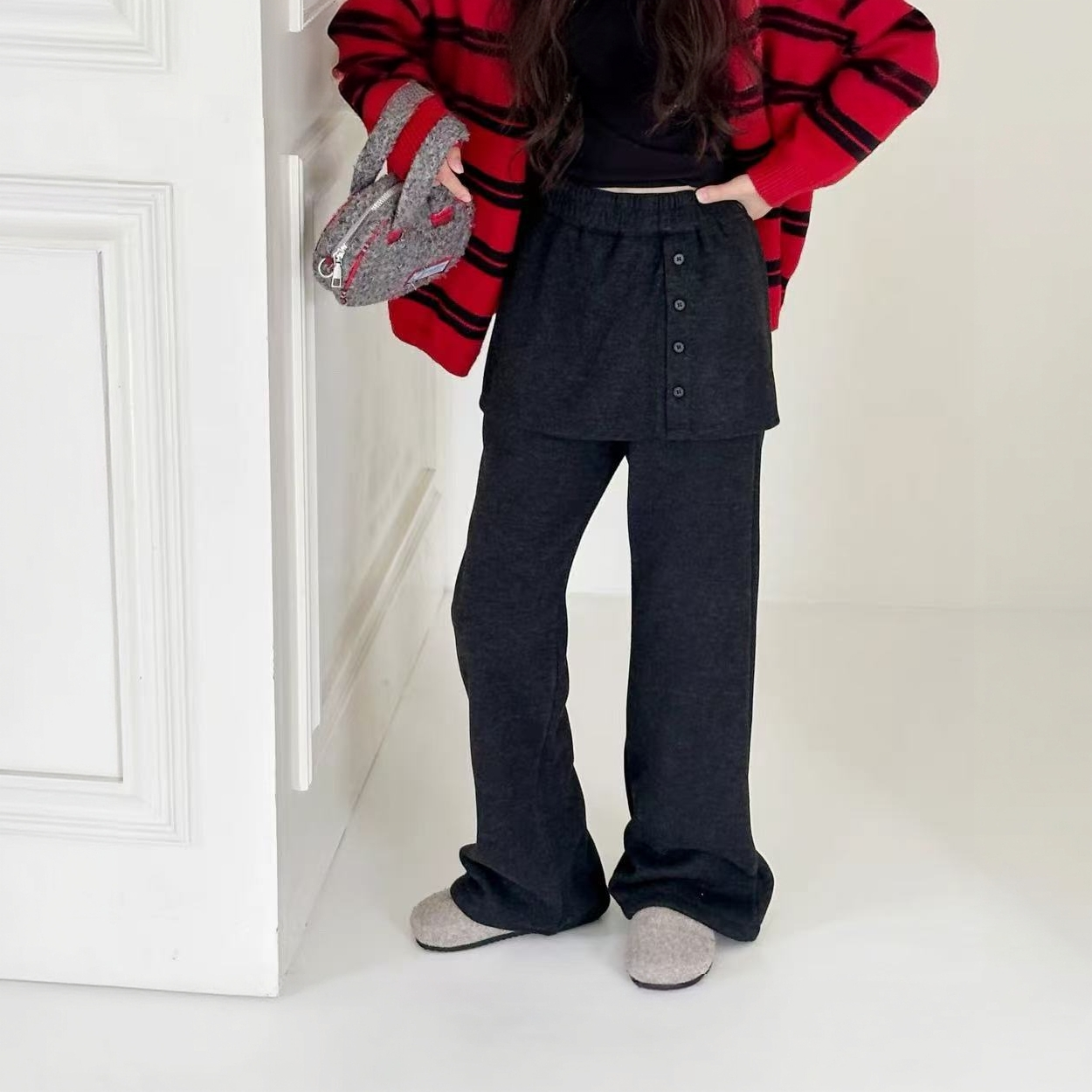 【羊绒喇叭裤】儿童裤子女冬装2025新款女童带屁帘加绒长裤洋气女孩