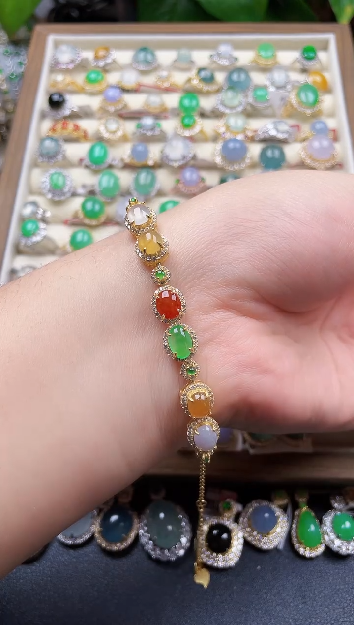 银S925镶嵌手链翡翠160