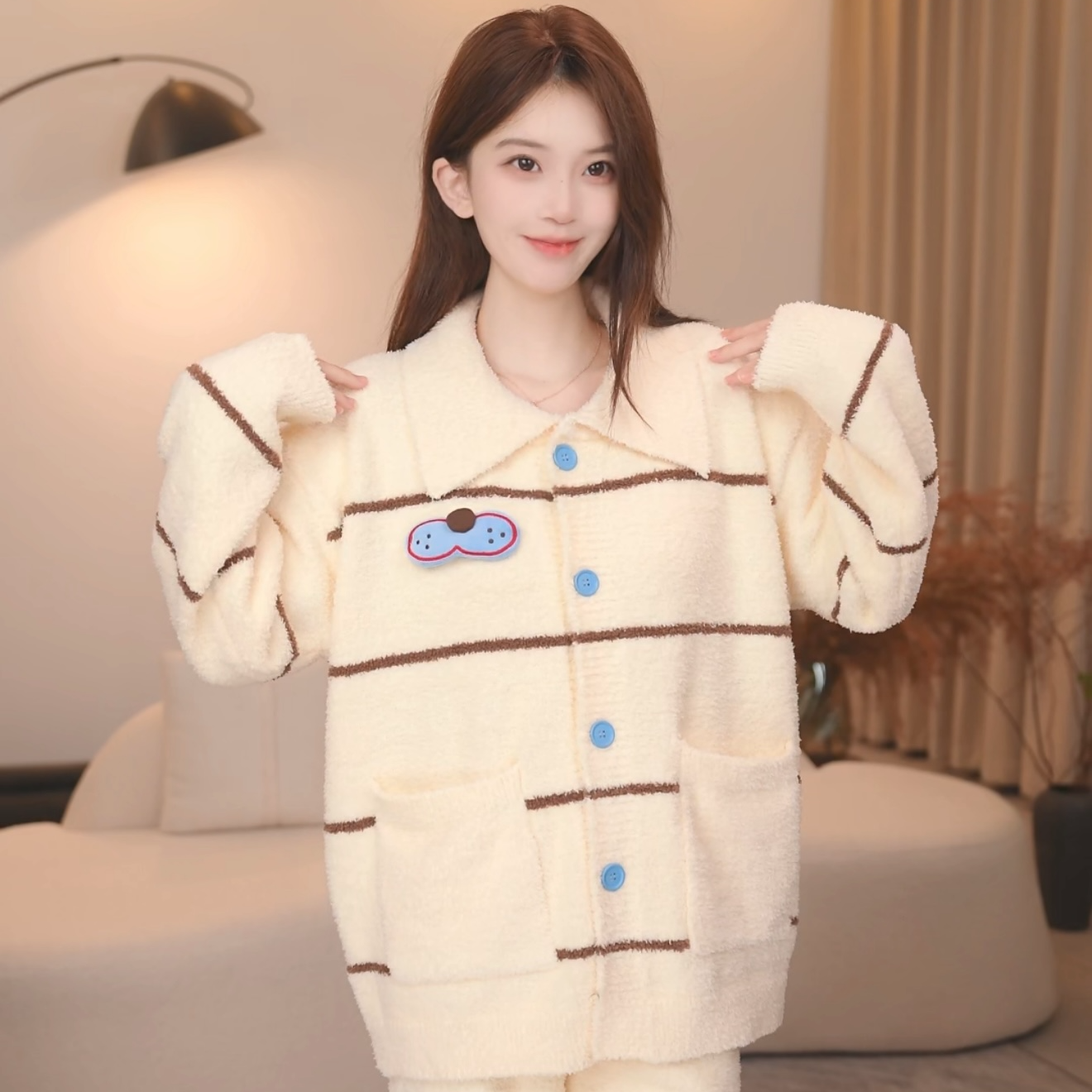 板栗小姐【皮卡】2025冬季长袖甜美风软绵绵睡衣女套装可外穿