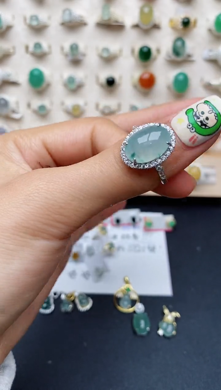 【闪购商品】翡翠戒指银S925镶嵌缅甸翡翠