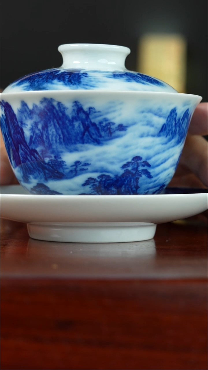 祖传窑真柴窑传承400年云雾山水三年才盖碗