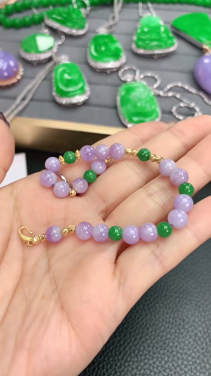 【闪购商品】翡翠手链18K金镶嵌赠礼盒证书 多样性发货其一