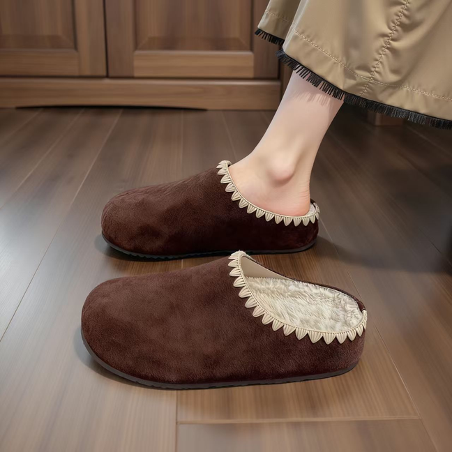 厚底内增高加绒勃肯鞋包头棉拖鞋女外穿2025新款冬一脚蹬毛毛拖鞋