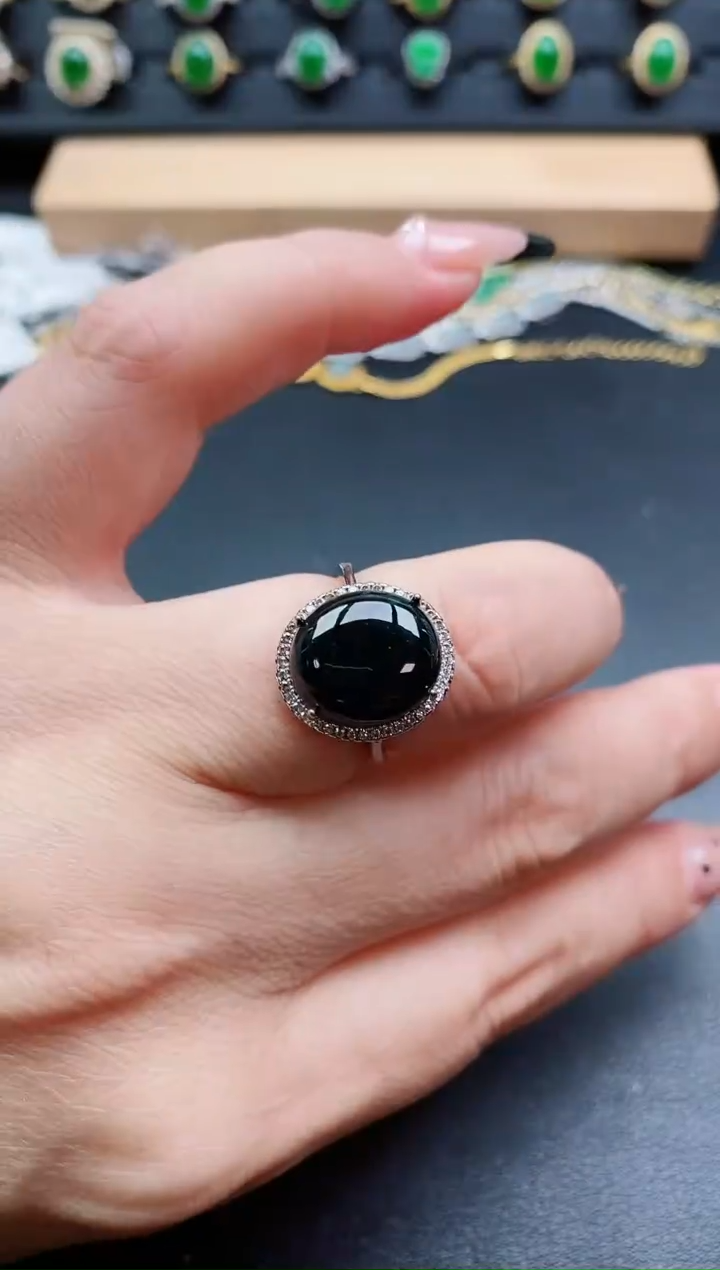 银S925镶嵌戒指翡翠1