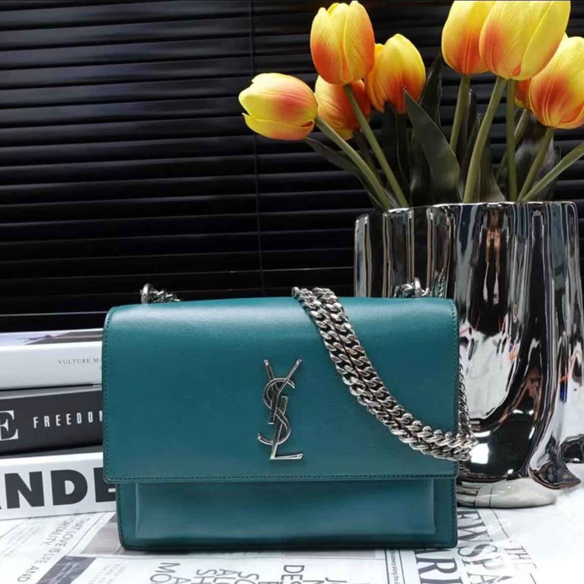 95新 YSL/圣罗兰 玺越奢品  YSL 日落 绿色 单肩包 KJ537 