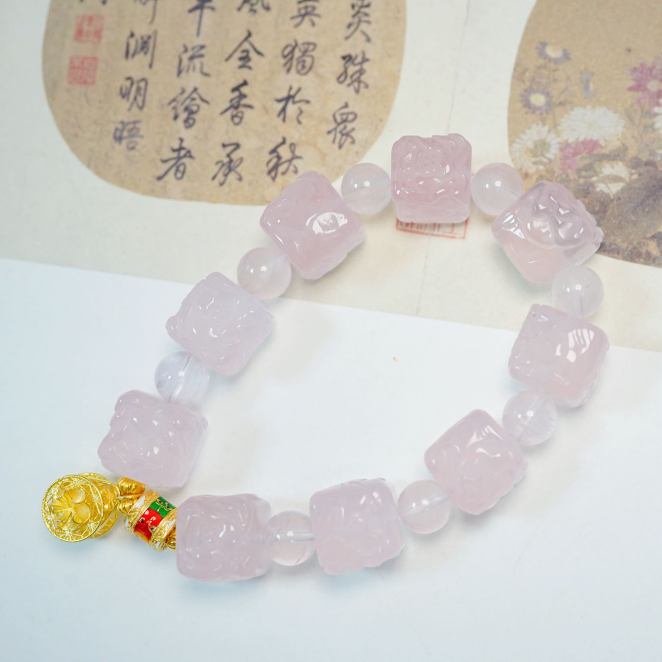 衣锦媚行S925银镀金粉晶手串S3015