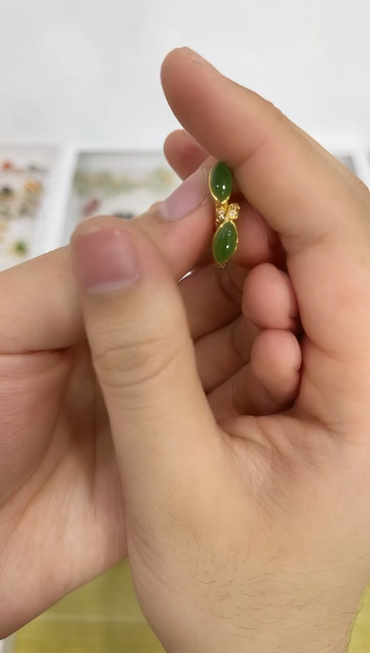 银S925镶嵌和田玉耳饰马眼耳扣06