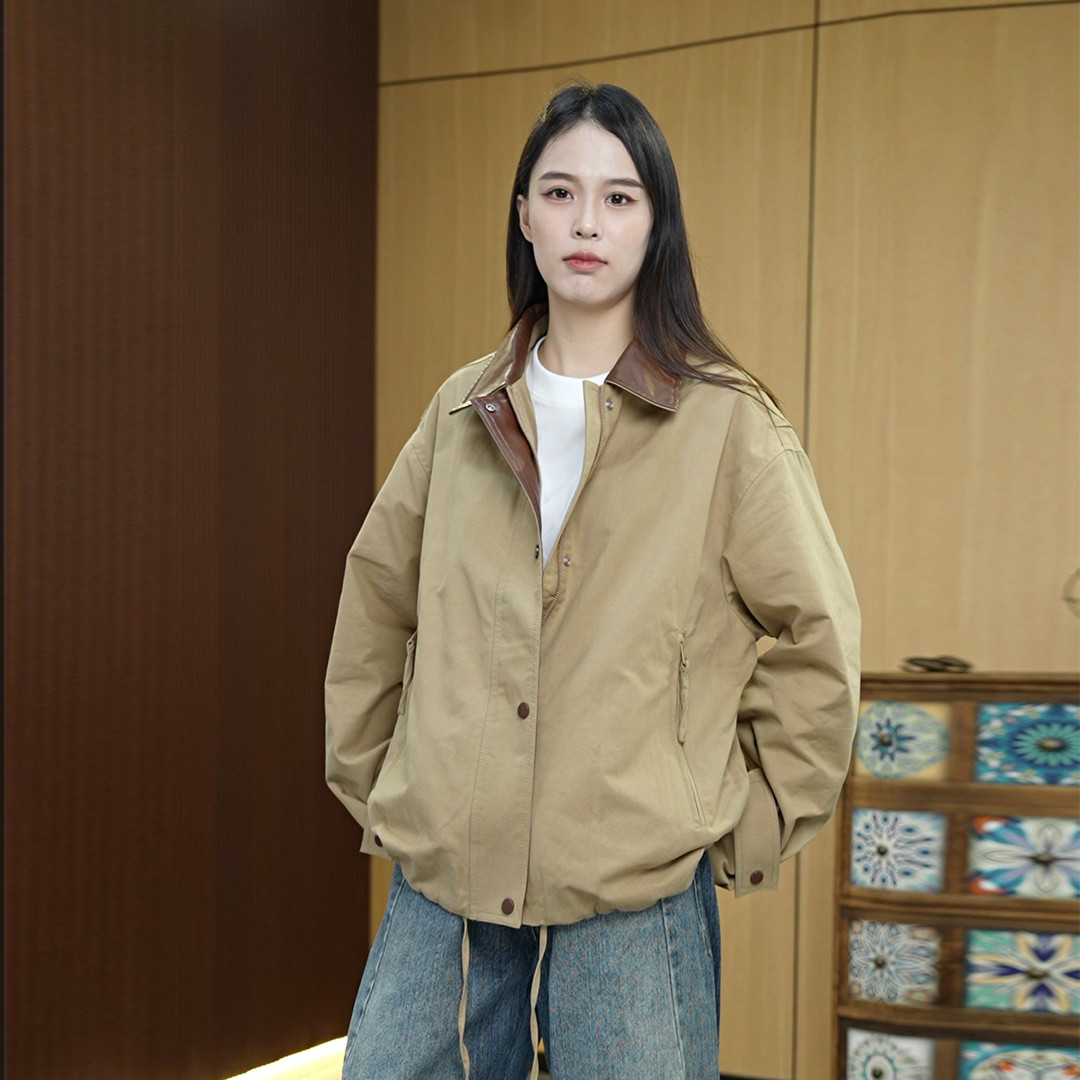 赞仕【巴恩风】拼接翻领下播可调节美式复古秋季G9哈灵顿夹克0970