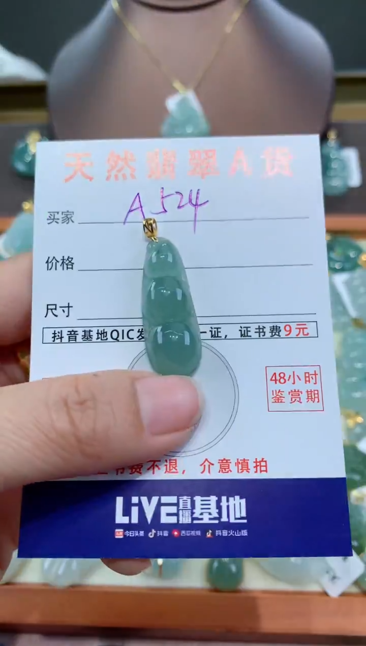 【闪购商品】翡翠颈饰18K金镶嵌天然翡翠A货挂件
