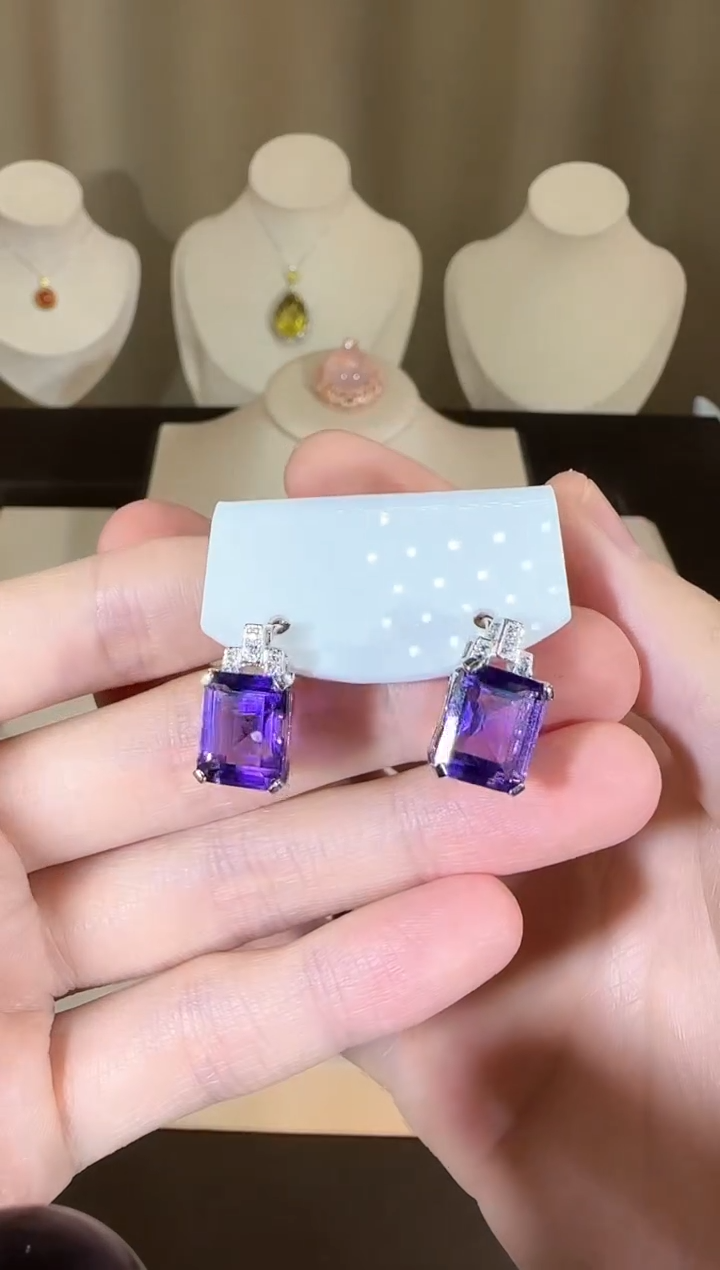 【闪购商品】紫晶耳饰银S925镶嵌耳扣