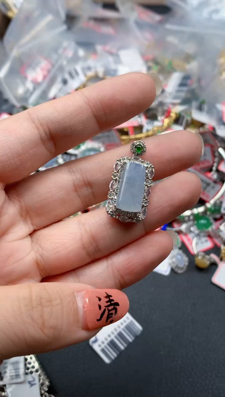 银S925镶嵌戒指翡翠天然A货缅甸翡翠