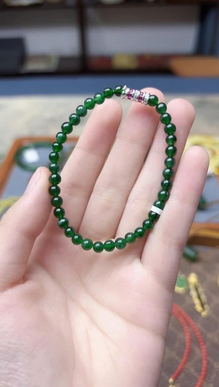 未镶嵌挂件翡翠翡翠小米珠手链4.5mmYD