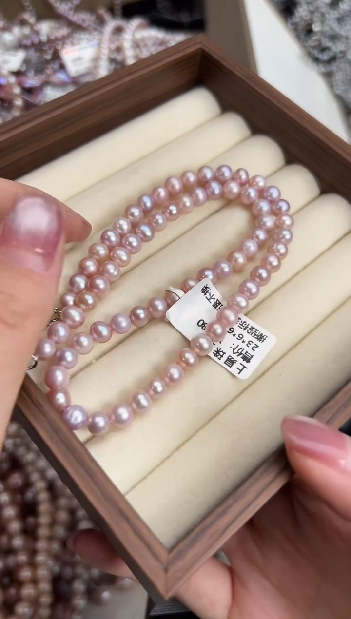 未镶嵌59淡水珍珠无核*强光珍珠项链（粉色）6mm左右
