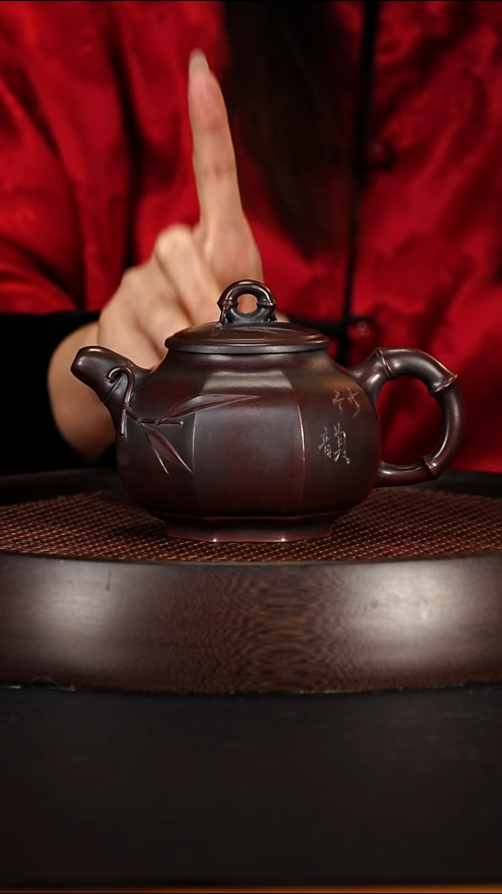 茶壶紫砂宜兴紫砂壶龙山古乌泥柴烧八方竹节宫灯300cc