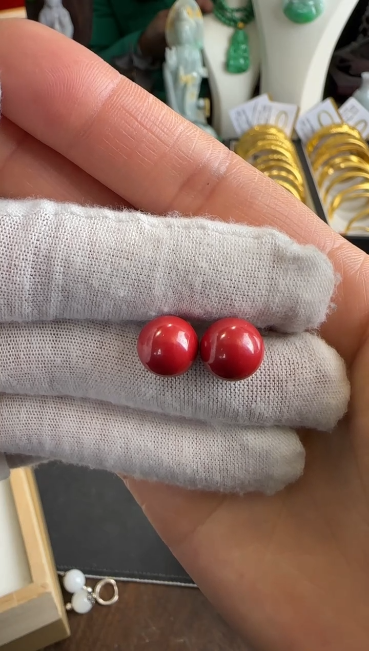 【闪购商品】玛瑙/玉髓耳钉未镶嵌朱砂大号